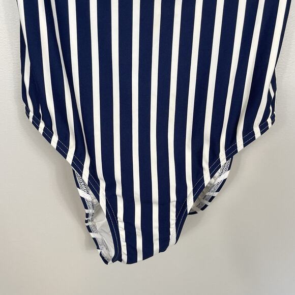 Lands End Lace Up One-Piece Swimsuit Womens 12 Blue & White Beach Resort Cruise - Picture 8 of 13